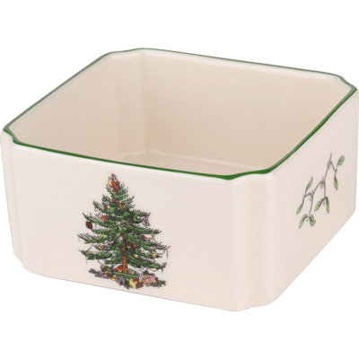 Spode Christmas Tree Sugar Packet Holder - 3.9" Bowl for Tea, Coffee Bar & Dining Table - Fine Earthenware Holiday Organizer - Festive Christmas Serveware & Table Décor, Kitchen Accessory