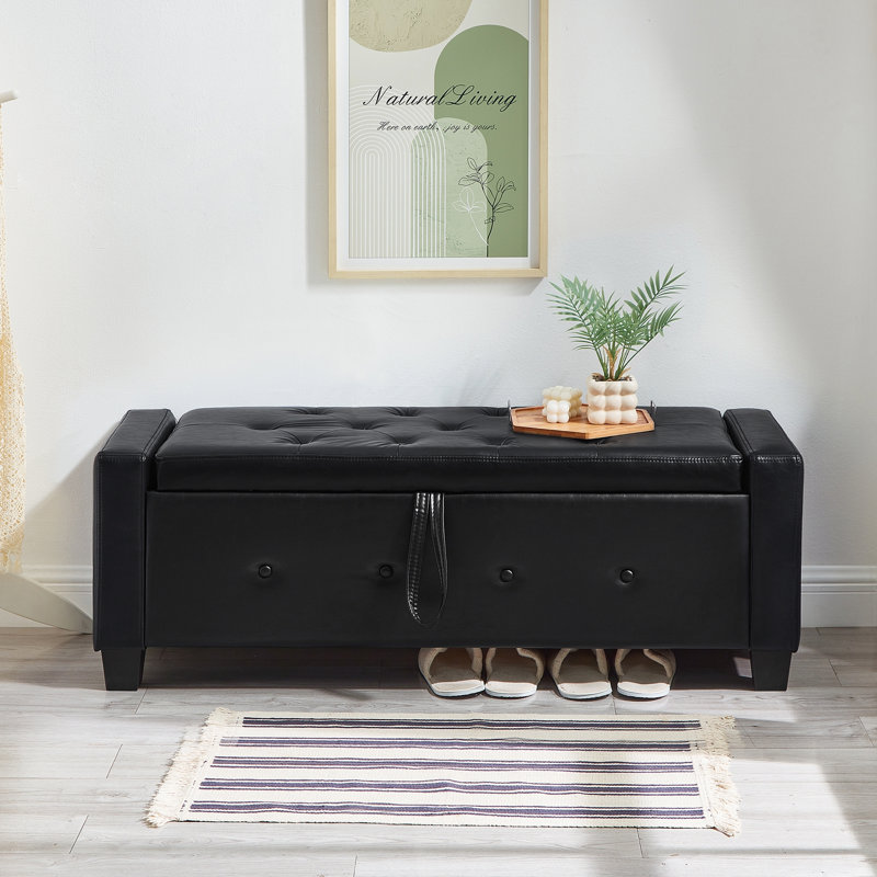 Banc rembourré capitonné avec rangement, Black