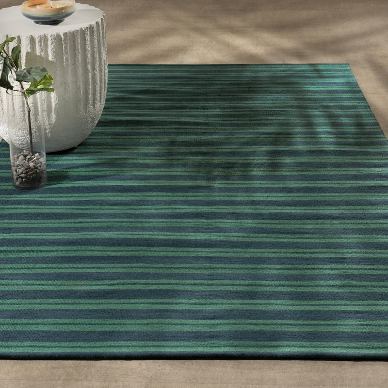 Tapis vert à rayures tissé à la main Performance, Rectangle de 5 pi x 8 pi