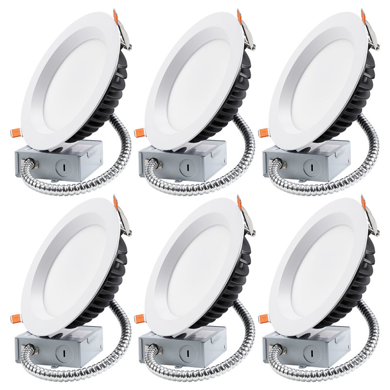Éclairage encastré mince 18 W 6 pouces avec boîte de jonction, ultra lumineux 1500 lm, à intensité variable, étanche à l'air, 150 W EQV, ETL et lumière du jour 5000K