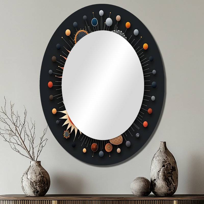 Géométrie de l'esprit spirituel abstrait V - décor de miroir mural ovale multicolore, 40 po x 30 po