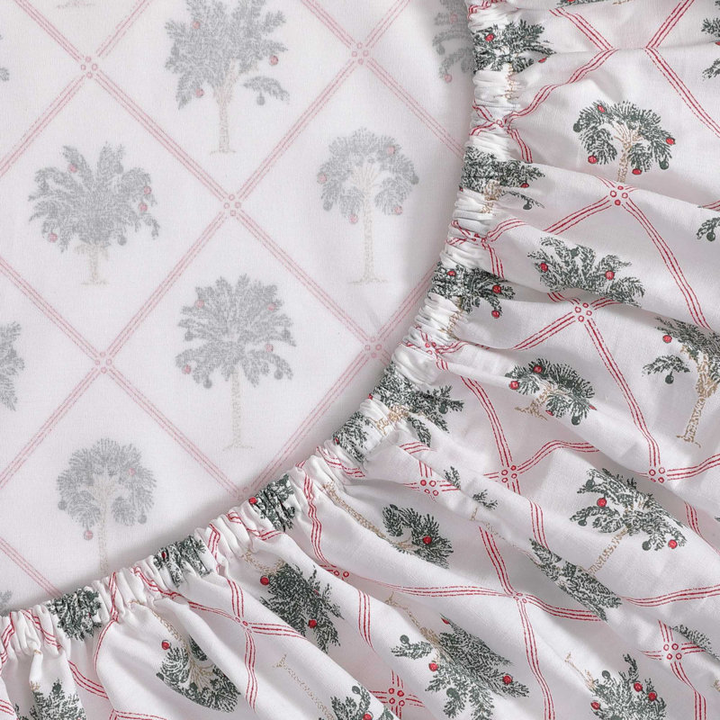 Tommy Bahama Printed Percale Cotton Sheet Set, King Sheet Set with 2 Pillowcases, Pink Block Trees