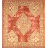 One-of-a-Kind Hand-Knotted 1900s 16'10" x 19'6" Wool Area Rug in Red/Ivory/Yellow