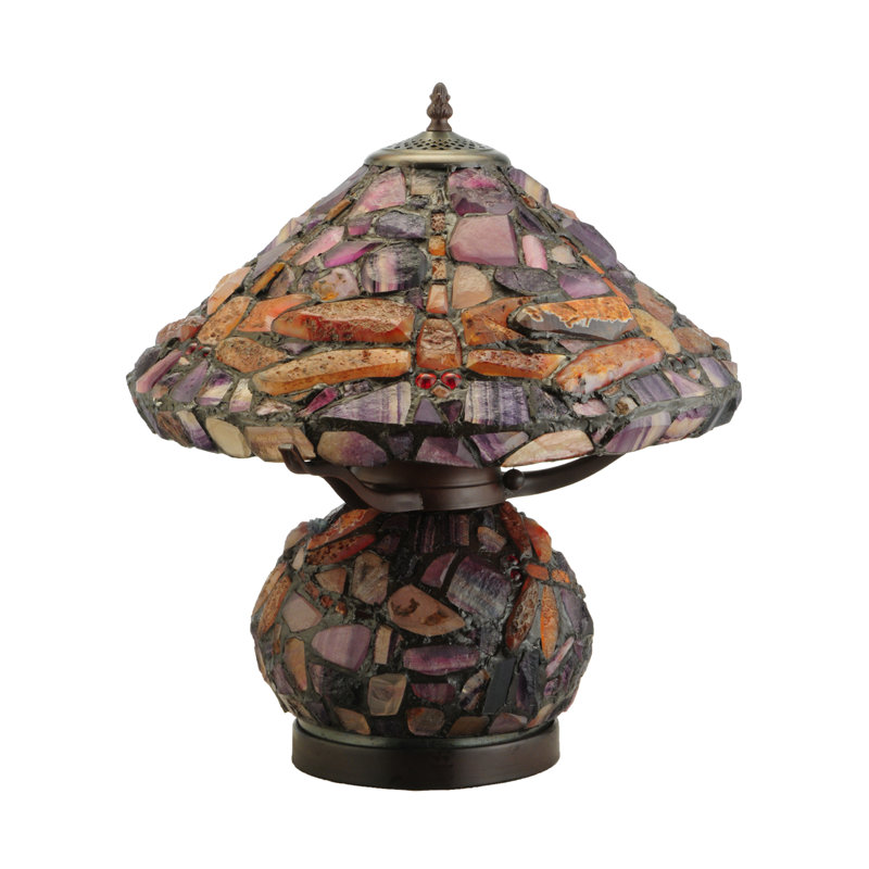 Sunset Agate Dragonfly 2-Light Table Lamp with Stained Glass
