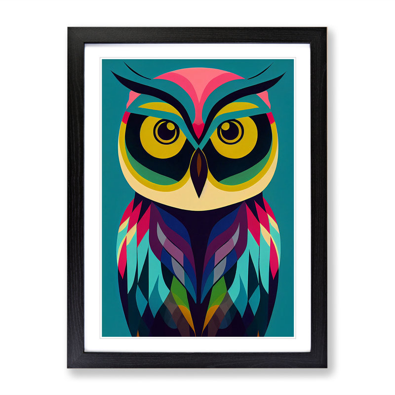 Geometric Owl No.1 Abstract 1 Piece Single Picture Frame Wall Art, 64cm H x 46cm W x 2cm D, Black