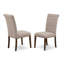 L'ensemble de 3 tables de salle à manger modernes comprend une table ronde en bois avec piédestal et 2 chaises de salle à manger Parson en tissu brun clair et acajou-913428049-913428048