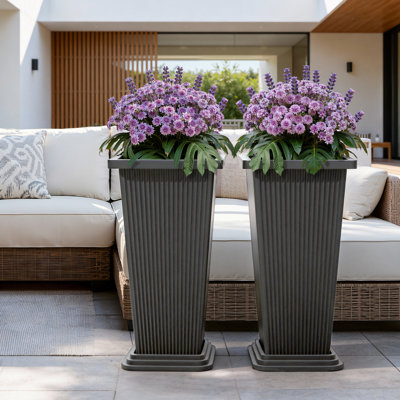 Ensemble de 2 grandes jardinières pour plantes d'extérieur, grandes jardinières de 24 po avec trou de drainage et soucoupe