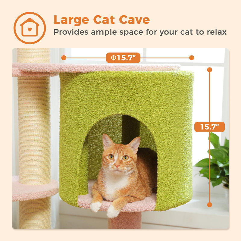 Grand arbre à chat avec poteaux à griffer de 4,1 pouces d'épaisseur, appartement spacieux et base à 2 niveaux