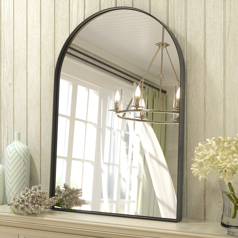 Modern Arch Wall Mirror with 1.2" Aluminum Frame, Decorative Mirror for Entryway, Living Room, 36" x 24", Matte Black