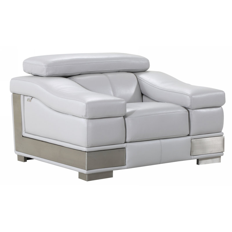 Fauteuil inclinable électrique standard en cuir Demitrius, Cuir assorti blanc, Taupe