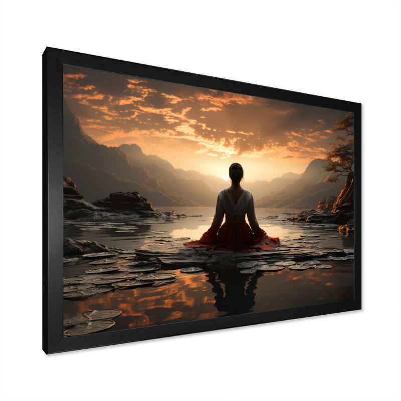 «Black Peach Meditation Eernal Now», reproduction d'art sur toile encadrée, H 16 po x l 32 po x P 1 po, Cadre simple noir
