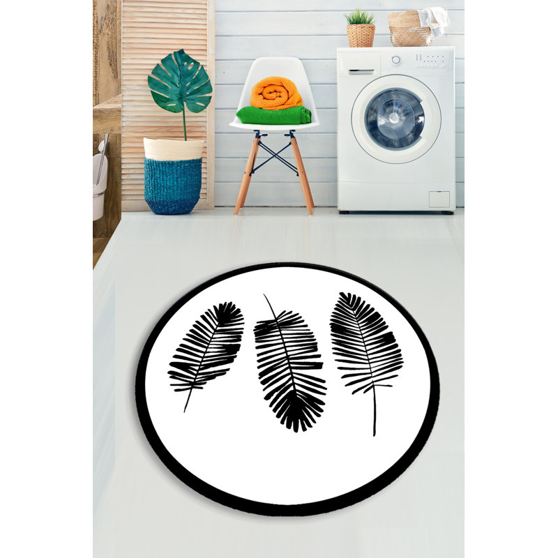 Antibacterial Bathmat, 39.4 Inches Diameter, Black & White | 100% Polyester, Non-Slip Underside, 0.4 Inch Pile Height | Machine Washable, Easy Care | Perfect for Modern Bathrooms, Soft and Durable Design