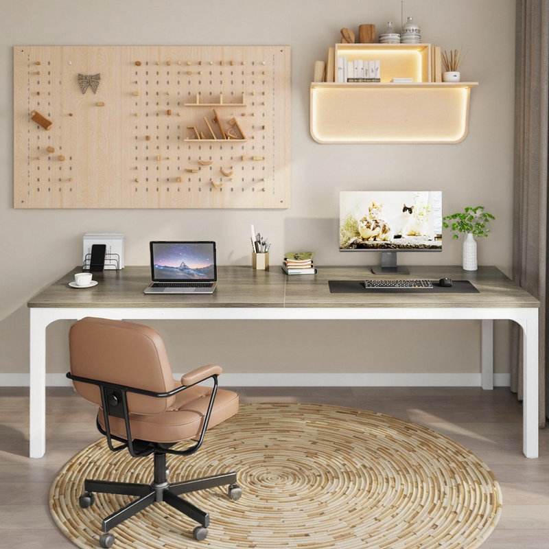 78.7" Extra Long 2-Person Computer Desk Conference Table Writing Desk Executive Desk, Gray/White