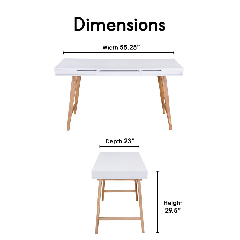 White Mid-Century Modern Writing Desk with Drawers
