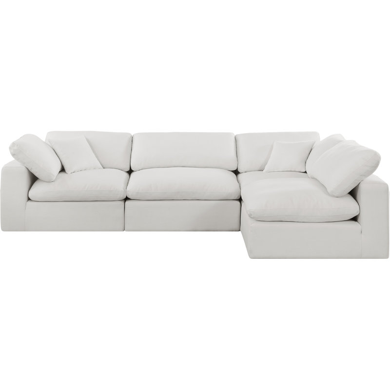 Canapé modulaire 4 pièces rembourré, Tissu crème texturé en lin