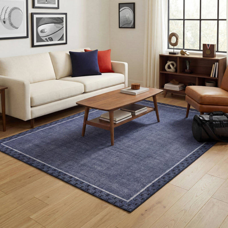 Tapis lavable imprimé Chenille Champion Carter, Navy Multi, 5 pi x 7 pi