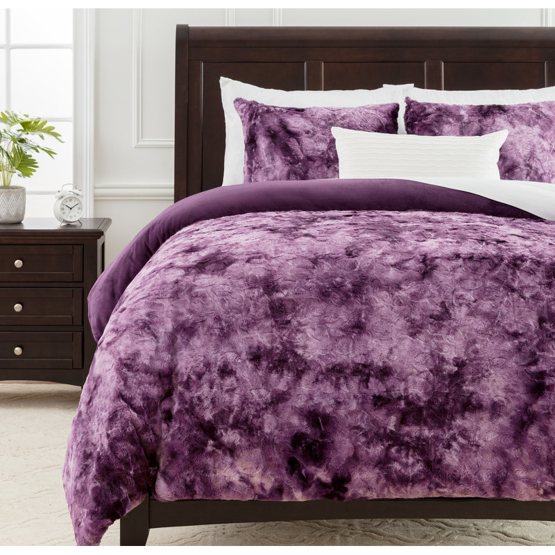 Ultra Soft Cozy Fuzzy Duvet Cover Set, Twin Duvet Cover + 1 Sham, Purple