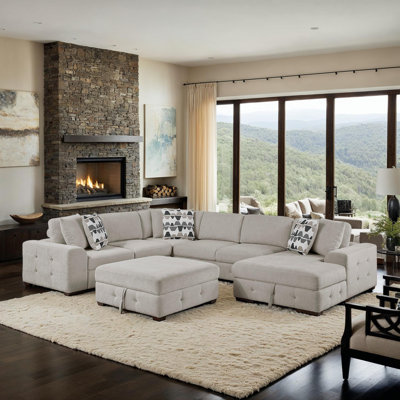 Odesser 5-Piece Chenille Sectional Sofa Sleeper with Chaise and Storage Ottoman