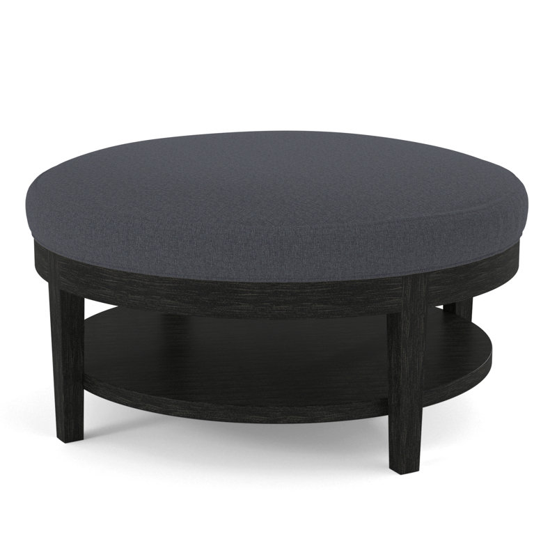 Midtown Upholstered Ottoman, Cobalt Blue Stripe; 0204-64, Antique Black Finish