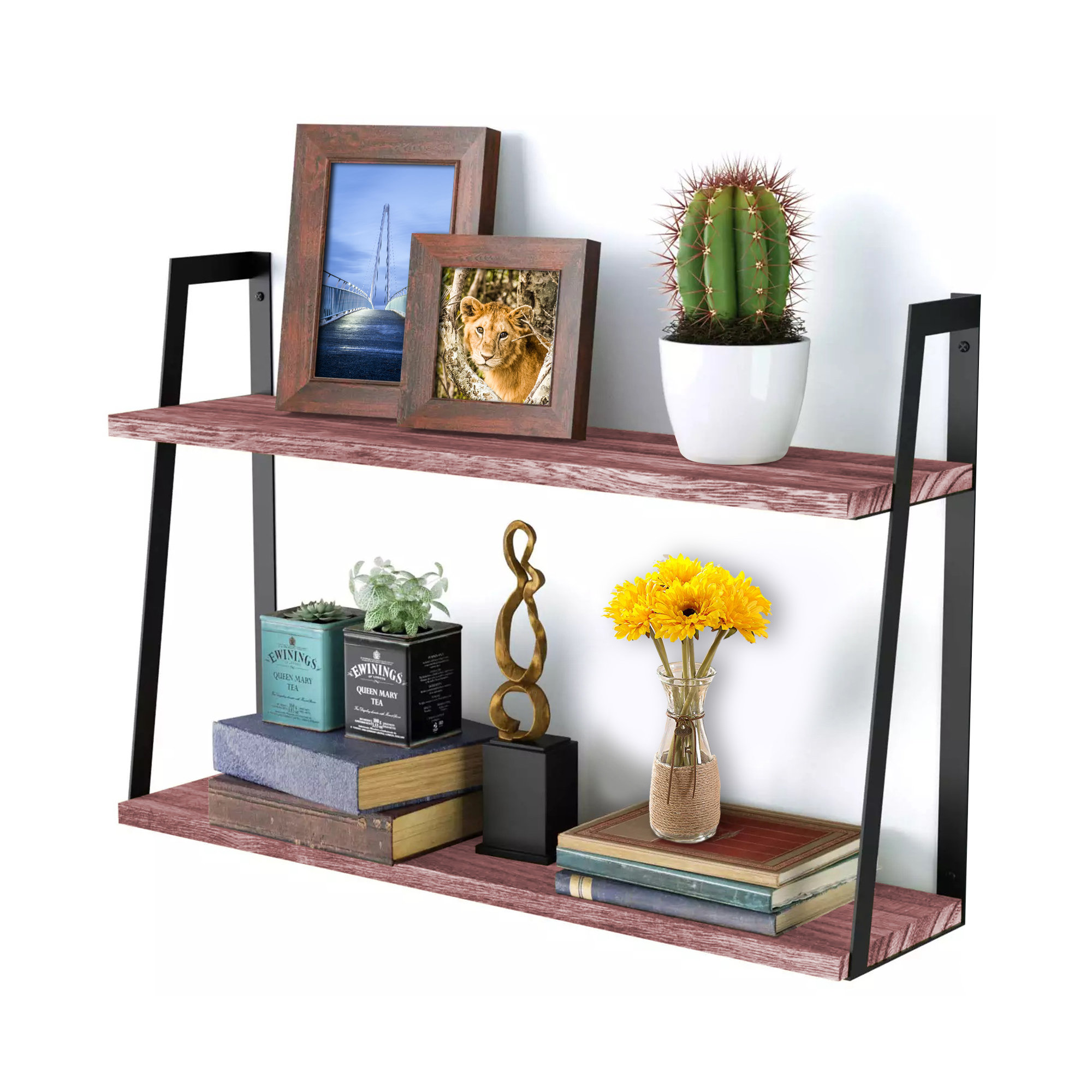 2-Tier Metal Industrial 23.6 Bathroom Shelves Wall Mounted,Rustic