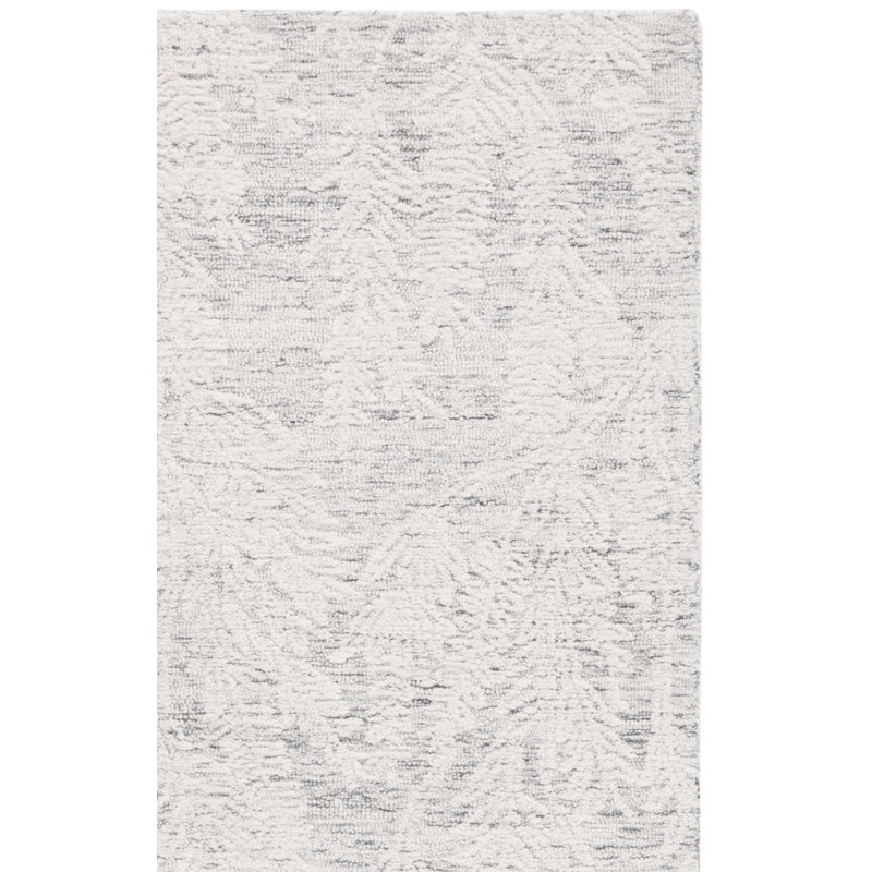 Tapis en laine / coton Hanforrd touffeté à la main ivoire / gris, Rectangle 5 pi x 8 pi