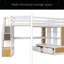 Lit mezzanine double avec bureau et tablettes, deux tiroirs intégrés, escalier de rangement-1158210006