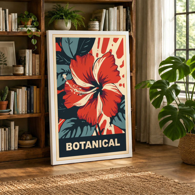Hibiscus Bold Botanical - Wrapped Canvas, 24x16 - 61.0 x 40.6 cm, Terracotta Border