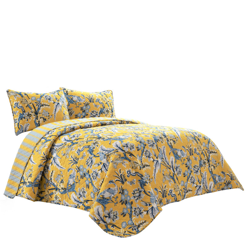 Yellow and Blue Reversible Cotton Full Quilt Set