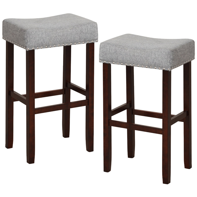 Upholstered Counter Stool with Solid Wood Frame, Gray, Bar Stool (29.50" Seat Height)