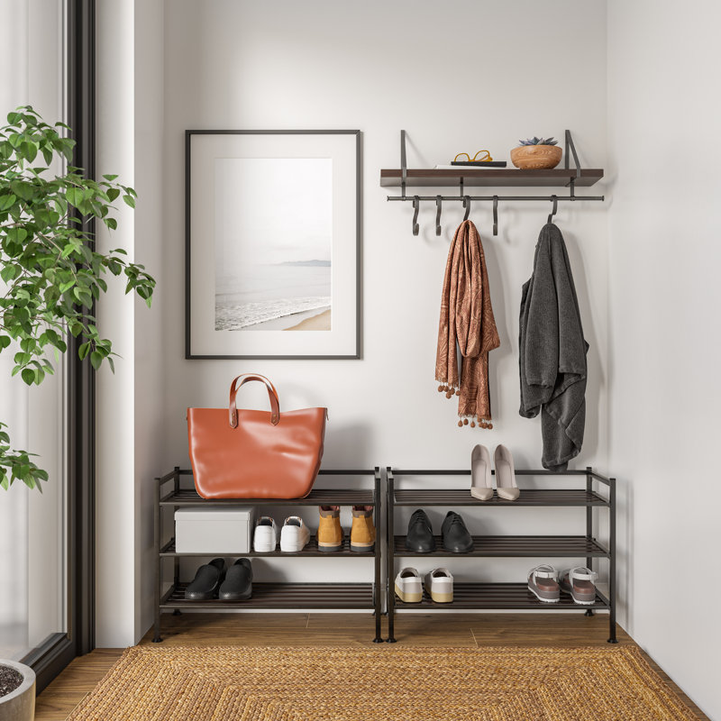 Espresso Stackable Metal 3-Tier Shoe Rack, 2-Pack