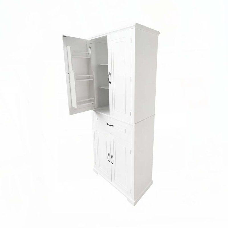 Armoire de rangement autoportante avec portes et tiroir, espace de rangement multiple, tablette réglable, Blanc