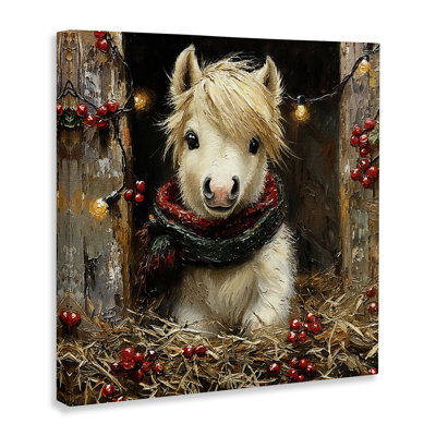 Cheval poulain avec toile de houx et lumières, design par Riley B