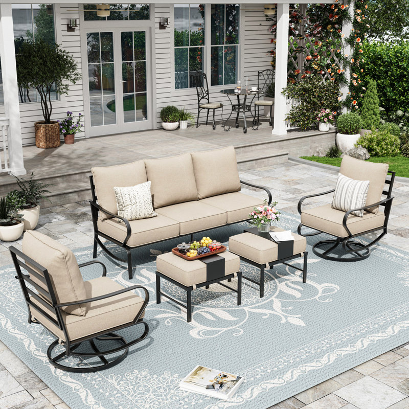 Ensemble de conversation de patio pour 5 personnes avec coussin Vanourgen, Beige