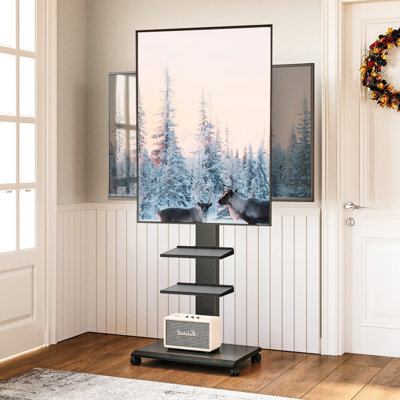 Meuy Rolling TV Stand with Wheels For 32-70 Inch TVs, Height Adjustable and Two Shelf TV Console ,Hold Up To 88 Lbs by Inbox Zero