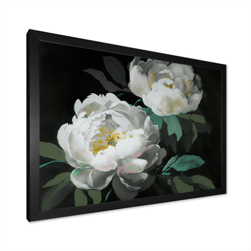 «Blooming White Peony IV», reproduction sur toile, L 44 po x H 34 po, Toile avec cadre photo noir