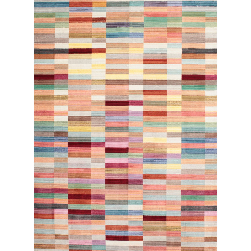 Contemporary Yellow/Red/Beige Area Rug, Rectangle 4' x 6'