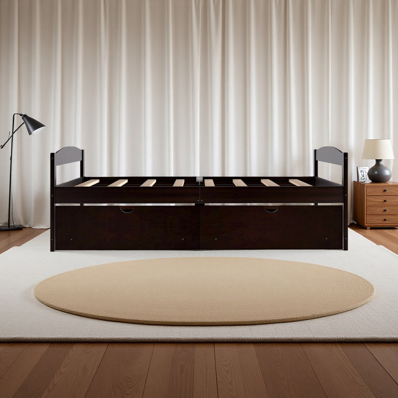 Lit plateforme simple avec deux tiroirs, Espresso