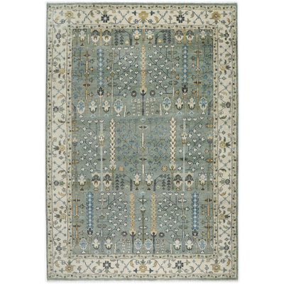 9'11''x14'1'' Hand Knotted Wool Celadon ,Beige Oushak Transitional Rug