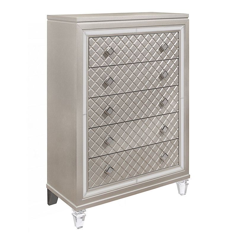 Commode de chambre Glam avec 5 tiroirs spacieux