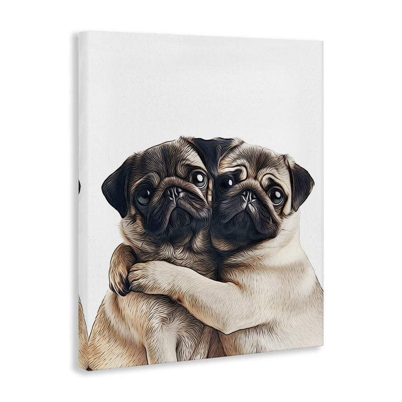 «Two Huggers Pugs», art mural sur toile par Annalisa Latella, H 30 po x l 24 po
