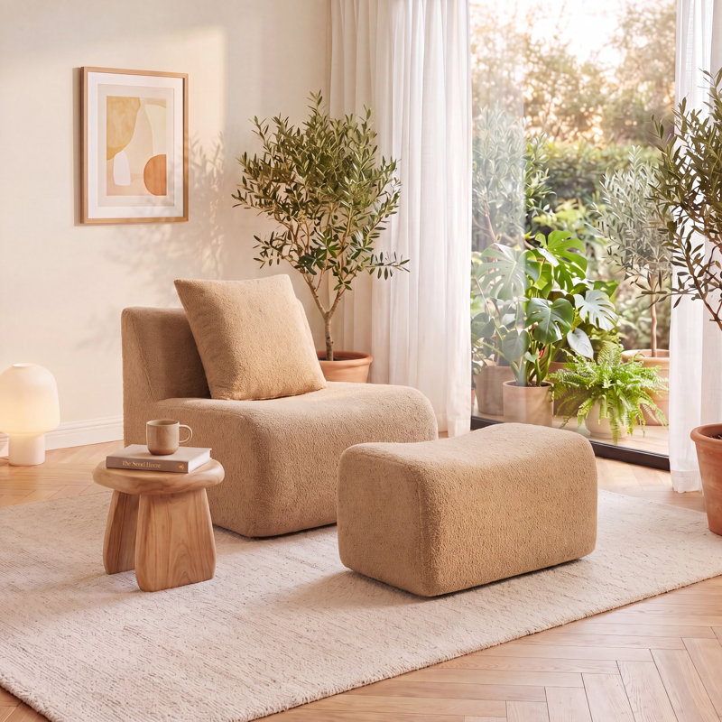Canapé modulaire rembourré 32,7 po avec repose-pieds modulaire avec repose-pieds, sans assemblage requis, Camel
