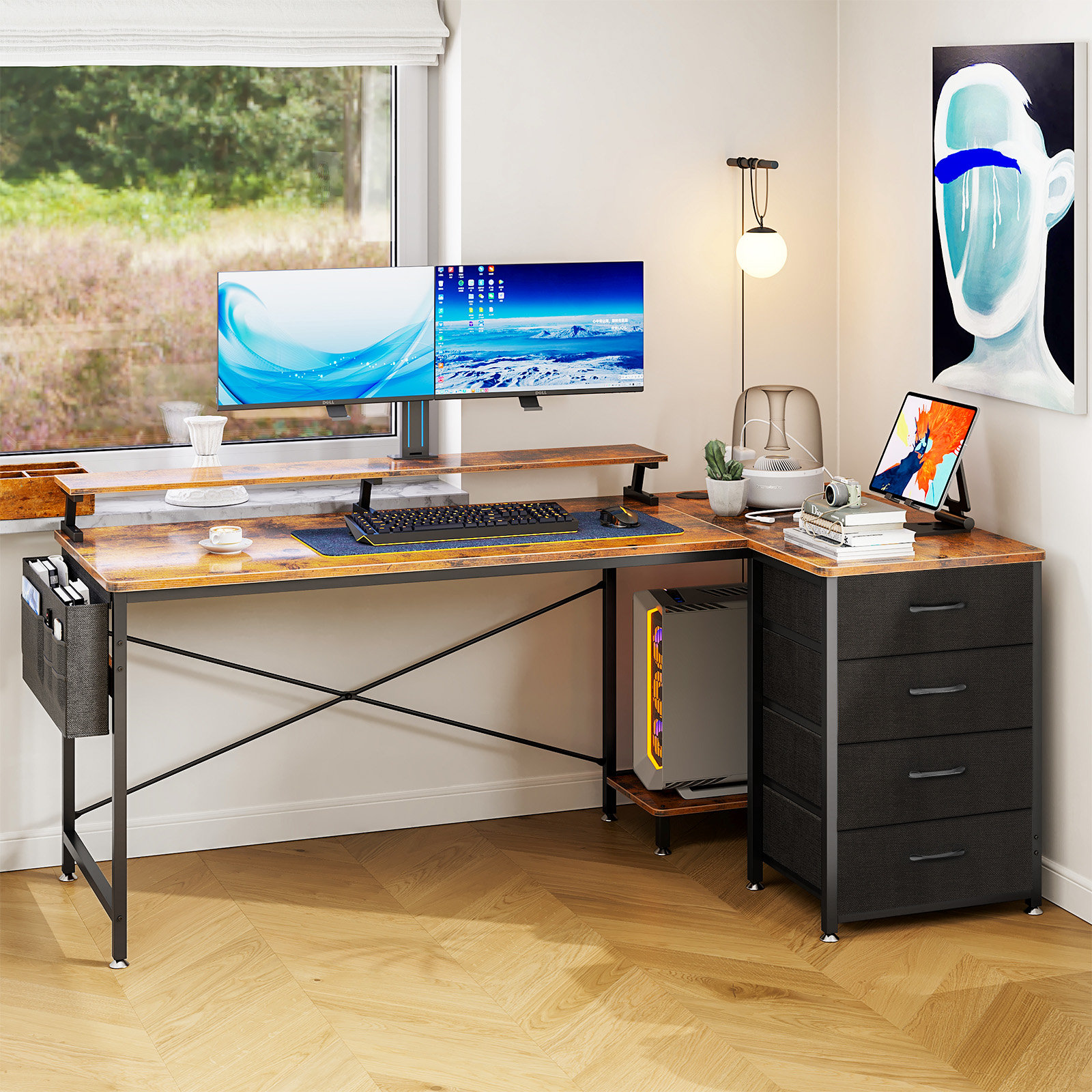 17 Stories Eyerson L-Shape Gaming Desk with Built in Outlets & Reviews ...
