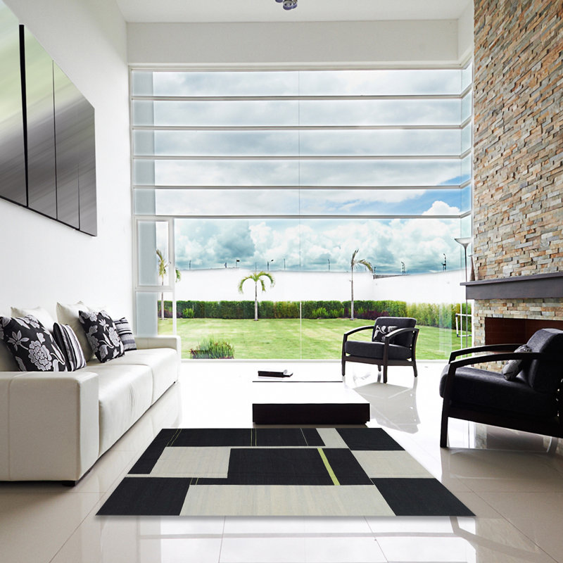 Tapis abstrait noir / gris, Carré 6 pi