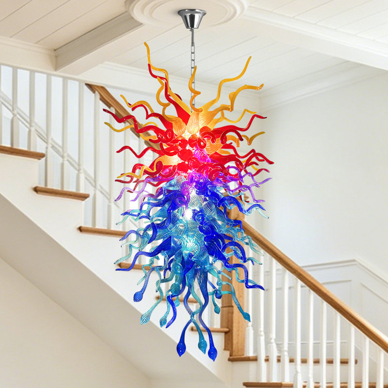 Lustre en verre soufflé à la main multicolore de style Murano avec ampoules DEL, 9