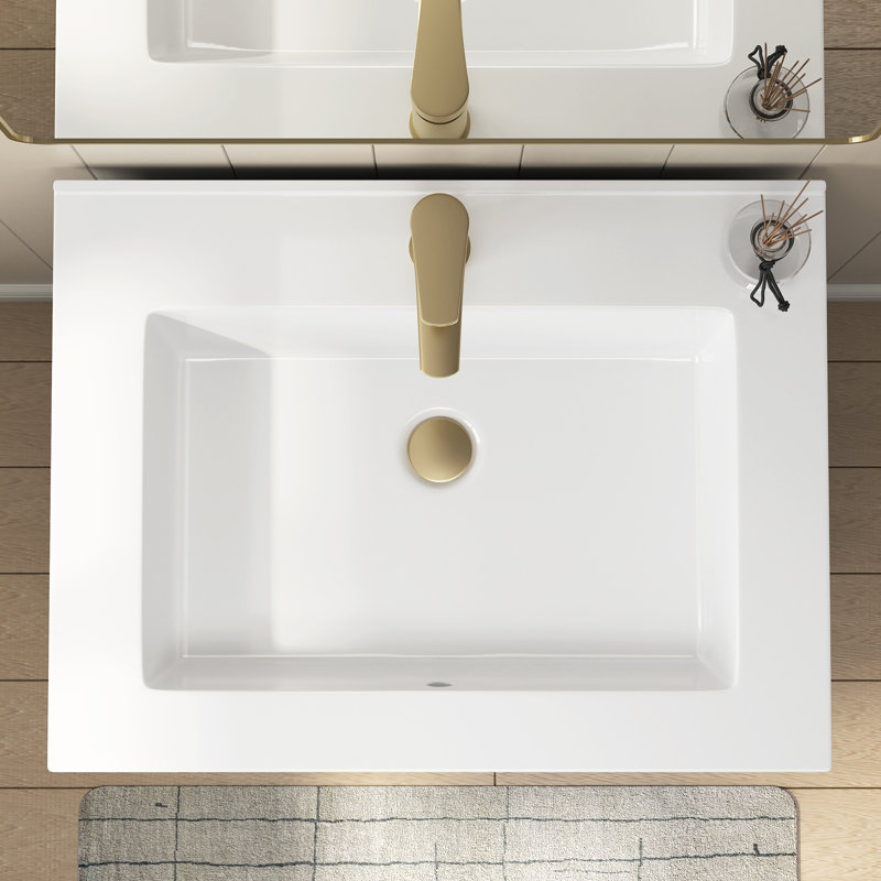 25" Solid Surface Composite Bathroom Vanity Top with Overflow and Single-Hole