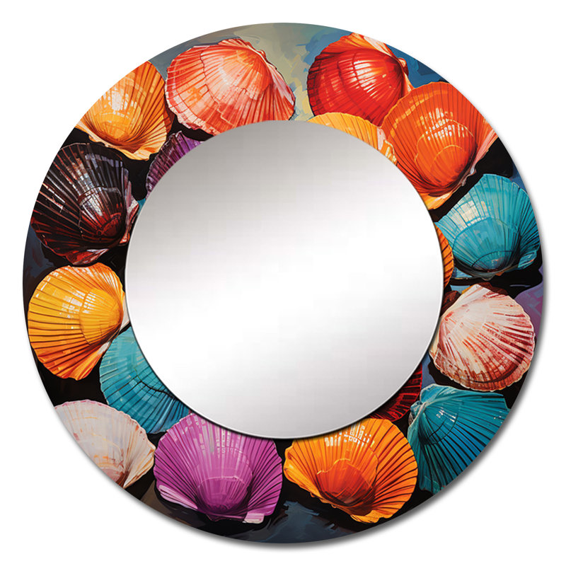Colourful Seashells Pop Art I - Clam Red Large Round Mirror, 29" x 29"