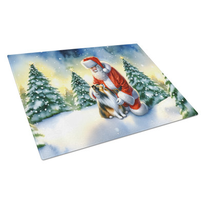 Sheltie and Santa Claus Glass Cutting Board