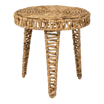 Amara 17" Bohemian Handwoven Water Hyacinth Round End Table, Natural Wicker Tripod Accent Side Table for Living Room or Bedroom