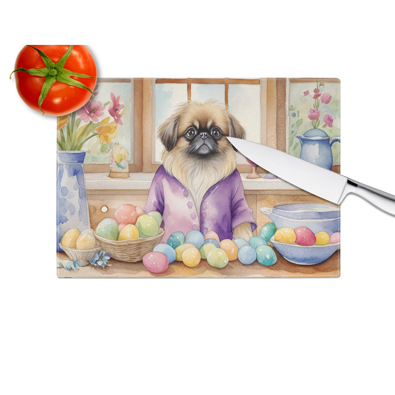 Decorating Easter Pekingese Glass Cutting Board