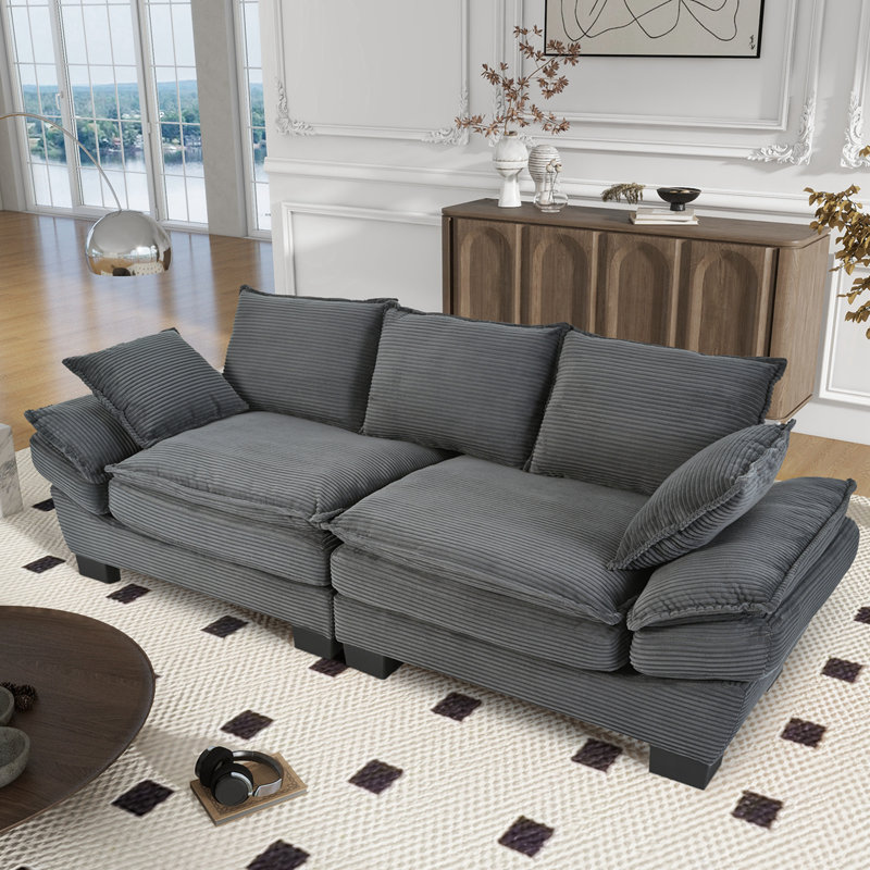 85.4" Upholstered Couch, Gray Corduroy